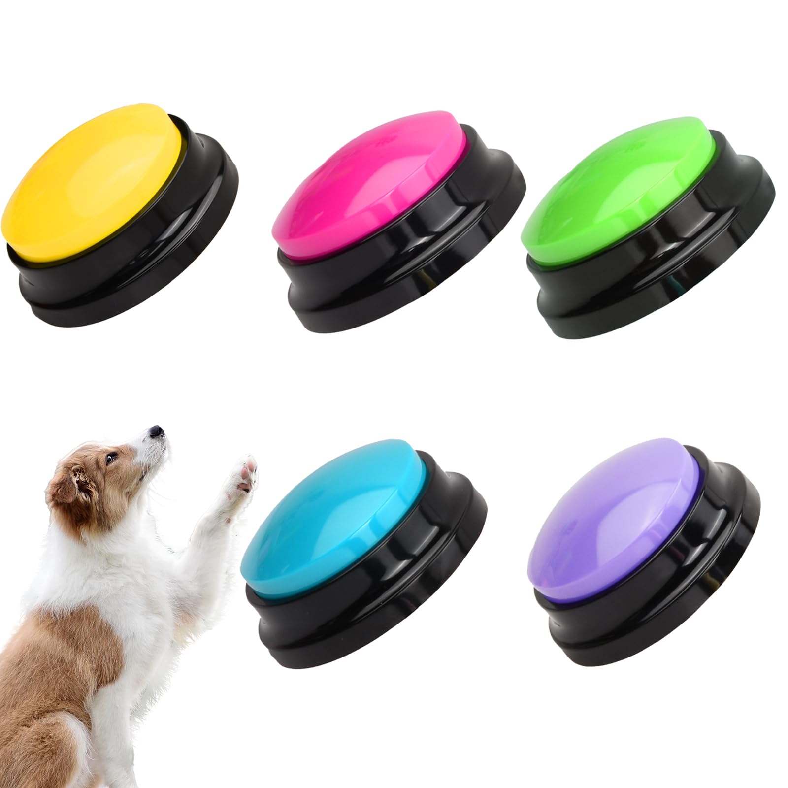 HoaaiGo 5 Pcs Dog Talking Buttons, 30 Second Recordable Pet Training Command Buzzer Communication Button, Dogs Voice Recording Buttons for Dog Pet Cat Communication and Training