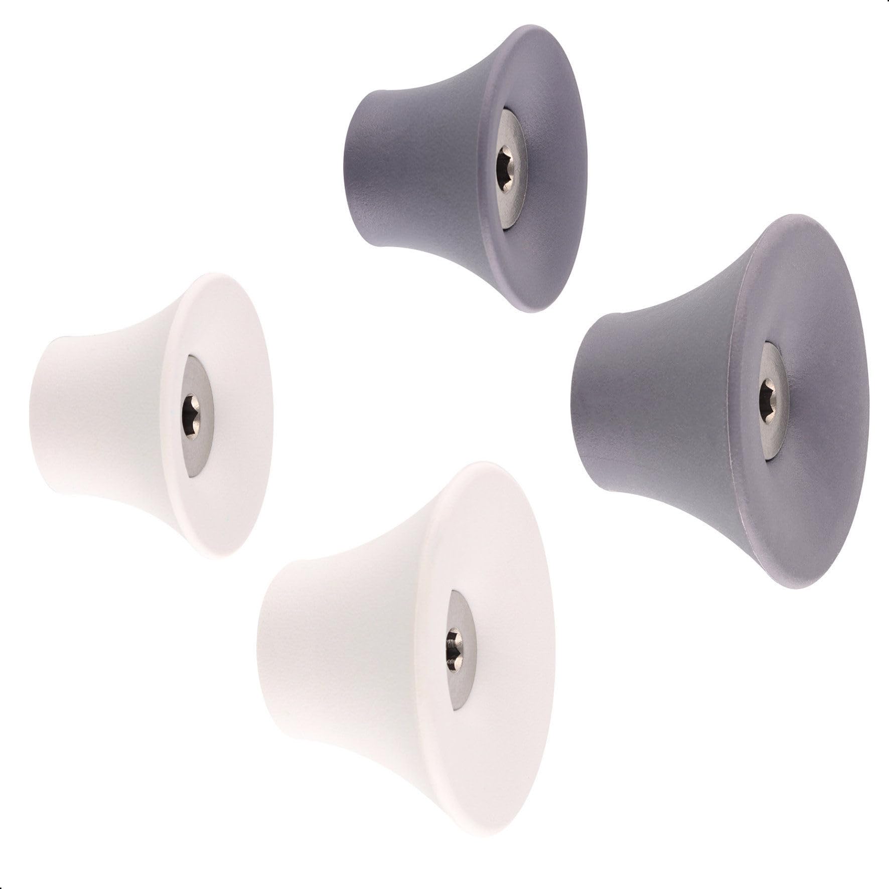 WAGNER - hooks4home - Design wall hook TULIP 4pcs. set - Ø 38 x 24 mm & Ø 50 x 30 mm, for clothes, bags, hats etc., made of plastic & galvanised steel, light grey/dark grey, capacity 11 lbs - 17031024
