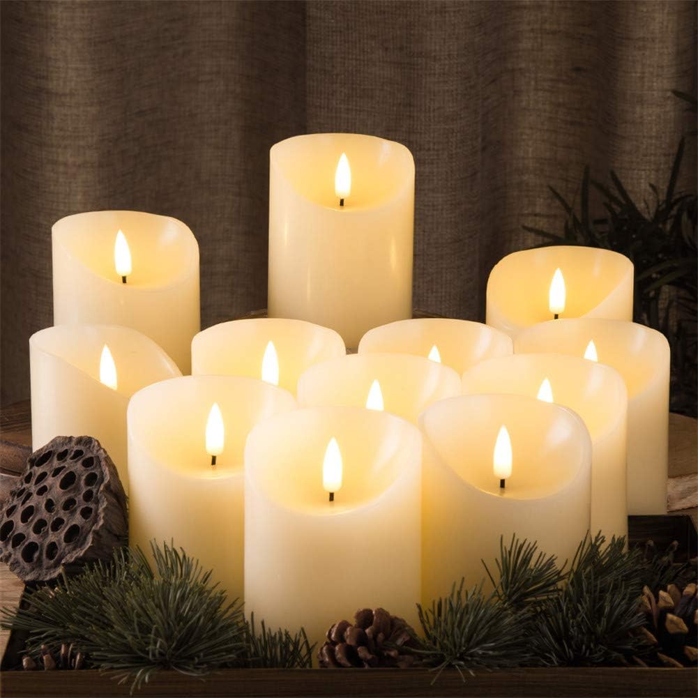 Eywamage 12 Pack Realistic Flameless Pillar Candles with Remote D 3" H 4", Flickering LED Battery Votive Candles Ivory Real Wax: Home Improvement