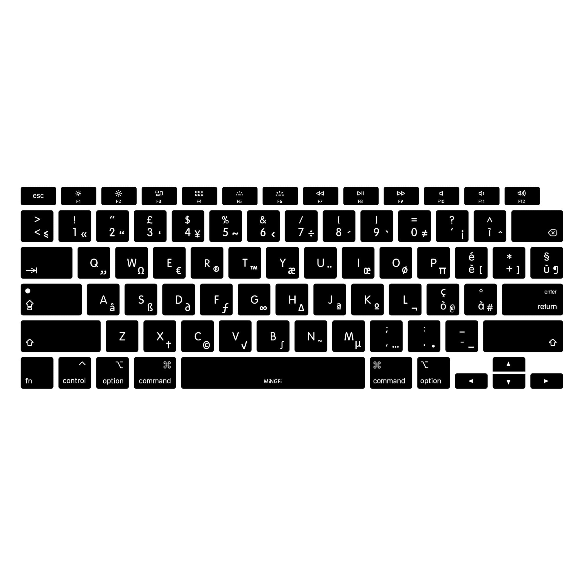 MiNGFi Silicone Italian Keyboard Cover for MacBook Air 13" A2179 (2020), A2337 (M1, 2020–2022) US/ANSI Layout - Black