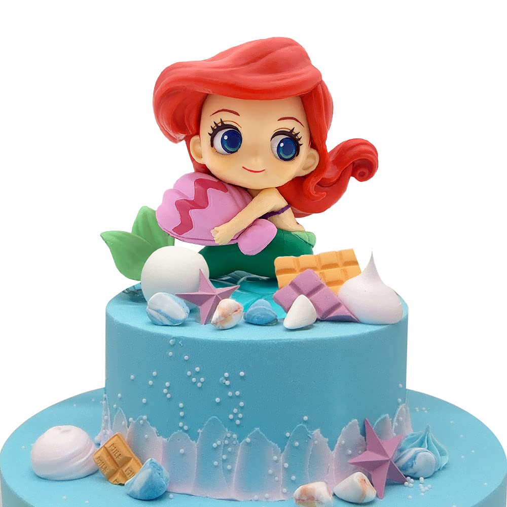 Mermaid Cake Topper Little Cute Mermaid Doll with Seashell for Under the Sea Cake Decorations, Mermaid Figurines for Girls Mermaid Theme Princess Birthday Party, Baby Shower, Ocean Underwater Party