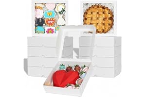 ROSPAKTEK White Bakery Boxes (6pcs, 9x9x2.5 Inches) – For Valentine's & Christmas: Ideal for Cookies, Pie, Chocolate Covered Strawberries, Breakable Heart & Charcuterie