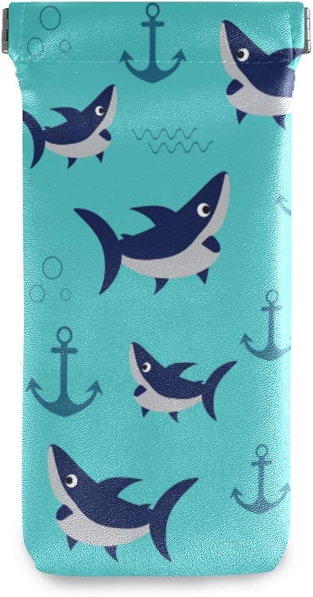 JUAMA Cartoon Sea Sharks Anchors Sunglasses Case Eyeglasses Pouch Soft PU Leather Goggles Case Glasses Cases Sunglasses Holder Storage For Women Men