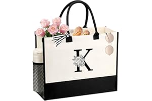 JTENGTOP Personalized Name Tote Bag for Women, Birthday Best Friend Bridesmaid Gifts for Women Canvas Initial Tote Bags