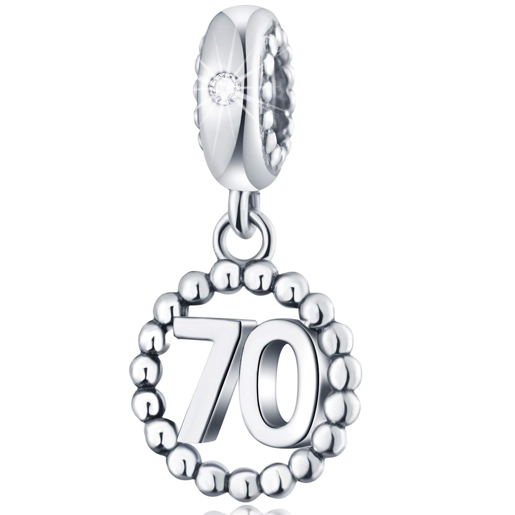 Number Bracelet Charms - 925 Sterling Silver Pendants/Beads Fit Pandora Charm Bracelets, Necklace, and European Snake Chain, Dangle Charm for Birthday and Anniversary Number 70)