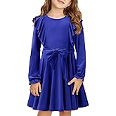 Yoklass Girls Dress Long Sleeve Ruffle Elegant Flowy Swing Dresses with Belt 4-13 Years