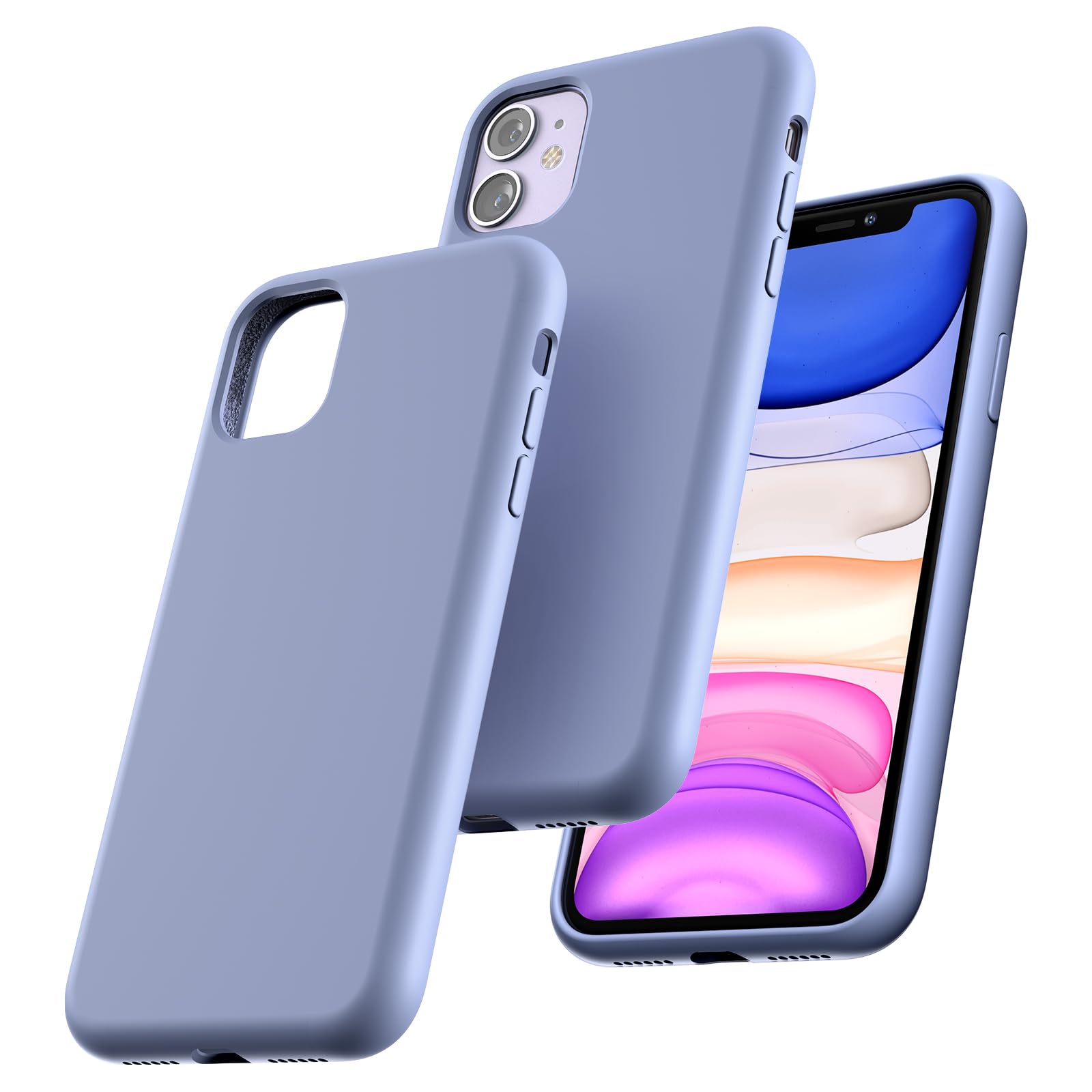 TOCOL Silicone for iPhone 11 Case 6.1-Inch, Liquid Silicone Multi-Color Slim Silky-Soft Touch Anti-Scratch Shockproof Protective Phone Cover, Lavender Gray