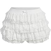BEAUDRM Women's Ruffle Shorts Y2k Lace Lolita Bloomers Elastic Waist Bottoms Shorts Micro Boyshorts