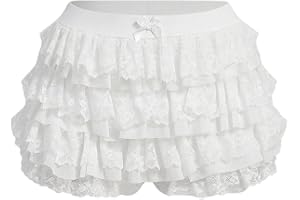 BEAUDRM Women's Ruffle Shorts Y2k Lace Lolita Bloomers Elastic Waist Bottoms Shorts Micro Boyshorts