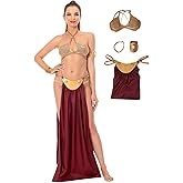 Heodols Womens Princess Slave Costume Bikini Outfits Sexy Lingerie Bra Skirt Dress Halloween Costumes for Adults