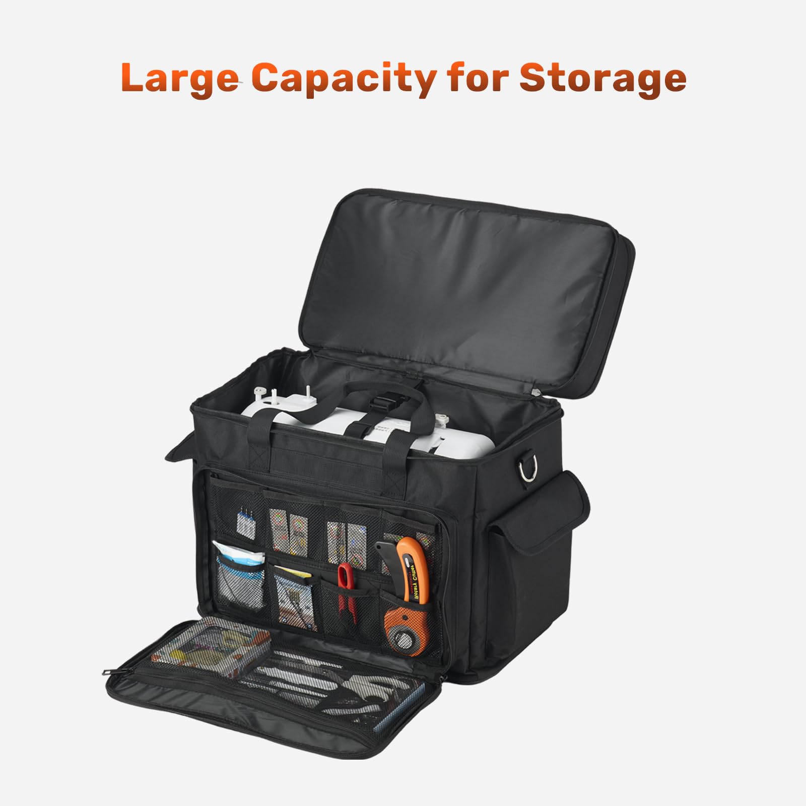 PENGDA 2 Layer Sewing Machine Case with Adjustable Shoulder Strap Sewing Machine Carrying Case Universal Tote Bag for Sewing Machine and Sewing Accessories Storage Black