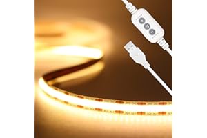 PAUTIX COB LED Strip Light 5V USB 6.56ft/2m 640LEDs 1200lm Dimmable LED Strip Light 3000K Warm White CRI90+ USB TV Backlight,Flexible Under Cabinet Tape Light for Bedroom,Kitchen,Home DIY Lighting