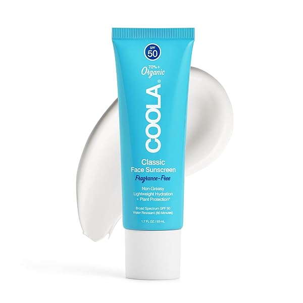 COOLA ORGANIC FACE SUNSCREEN SPF 50 SUNBLOCK LOTION, DERMATOLOGIST TESTED SKIN CARE FOR DAILY PROTECTION, VEGAN AND GLUTEN FREE, FRAGRANCE FREE, 1.7 FL OZ.