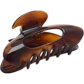 Parcelona French Ovale Medium 3.5 Inch Tortoise Shell Brown Celluloid Covered Spring Hair Claw Clip Clamp for Women