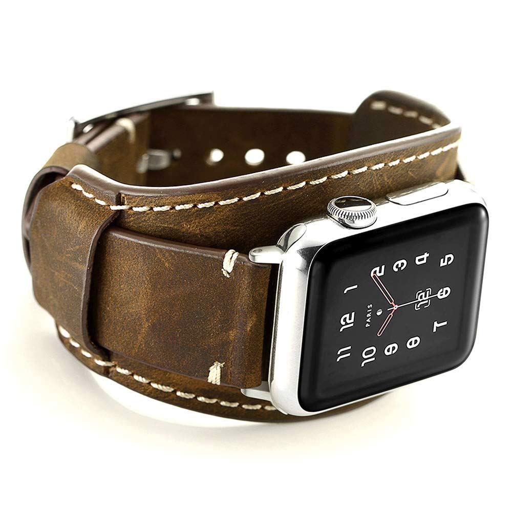 Coobes Compatible with Apple Watch Strap 42mm(Series 10) 41mm 40mm 38mm, Genuine Leather Band Bracelet with Buckle Compatible iWatch Series 10/9/8/7/6/5/4/3/2/1 SE SE 2(42(Series 10)/41/40/38mm,Coffe)