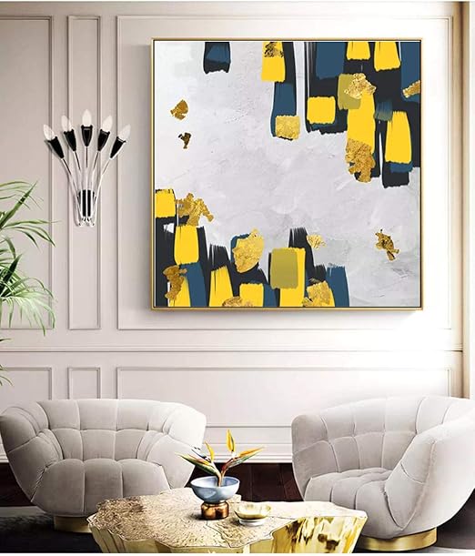 Gnehsl Handgemaltes Olgemalde Auf Leinwand Gelb Blau Abstrakte Mode Hand Painted Wohnzimmer Veranda Wand Bilder Dekoration Korridor Modernen Minimalistischen Gemalde Licht Kunst Olmalerei Keine Amazon De Kuche Haushalt