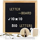 Felt Letter Board with 510 Letters - 10 x 10 inches Changeable Letter Boards with Stainless Steel Stand - Message Sign Board, Pine Wood Frame, Wall Mount and Canvas Bag by Mtouock