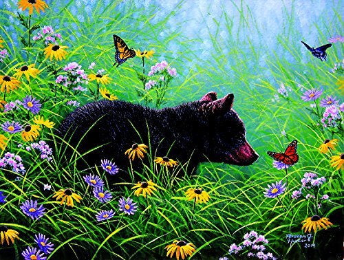 SunsOut Black Bear and Butterflies 500 Pc Jigsaw Puzzle