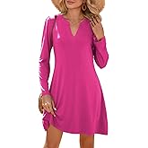 Dokotoo Fall Dresses for Women 2025 Casual V Neck Puff Long Sleeve Elegant Flowy Swing Mini Dress