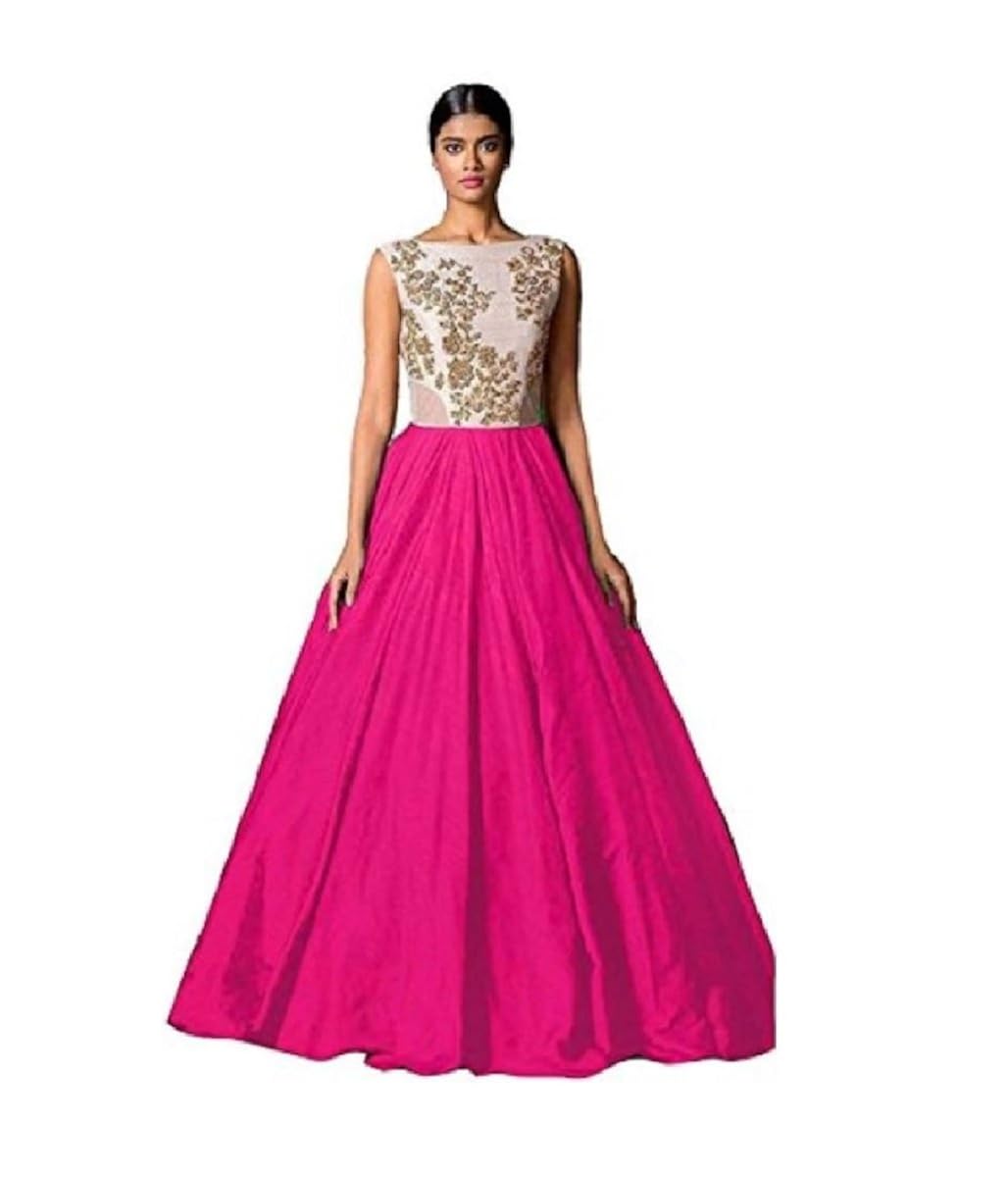 shringaar fashion&reg; women's bangalore silk gown (sk1024_pink, free size)