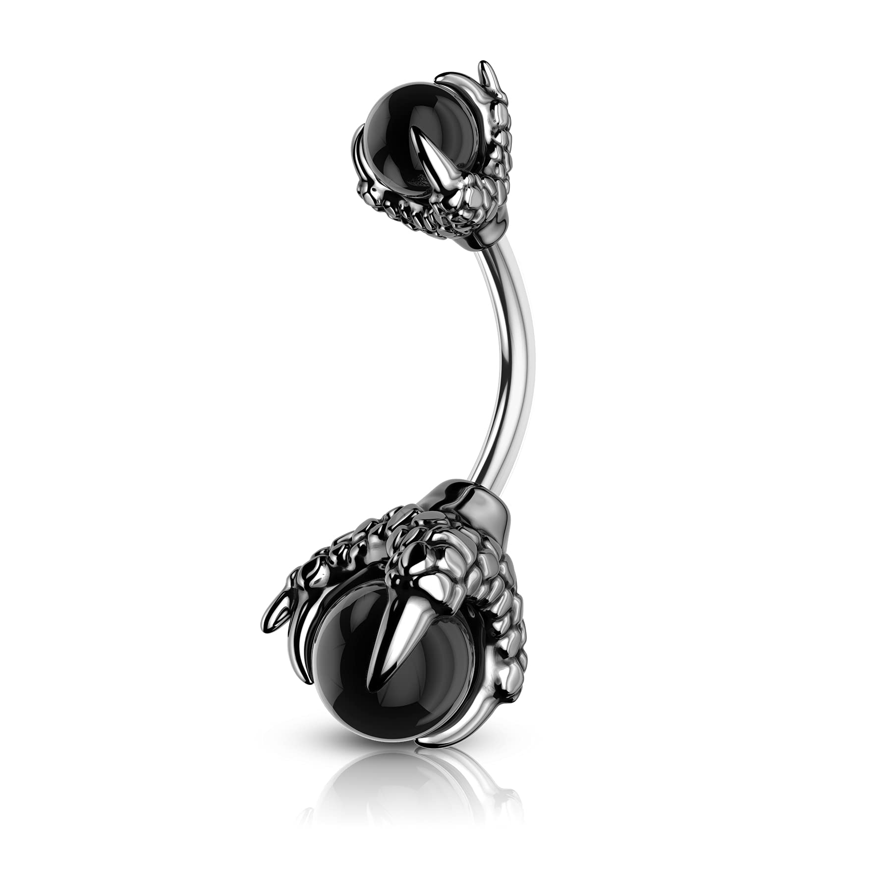 CM Crareesi Mania Gothic Belly Button Bars 316L Surgical Steel Belly Button Piercing 14G Belly Bar 10mm Long Dragon Claw Holding Purple Black Natural Stone Navel Piercing Jewellery