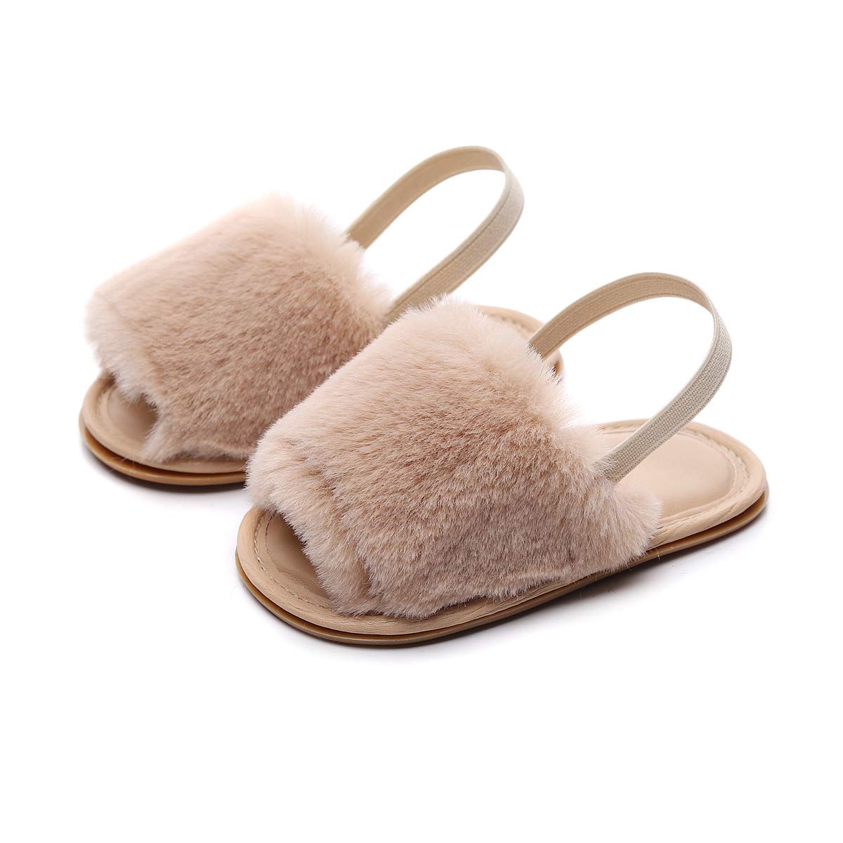 Buy Bebila Summer Baby Girls Sandals Faux Fur Slides With Elastic Back Strap Flats Shoes Rubber Sole Toddler Slippers For Kids Online At Desertcart Antigua And Barbuda