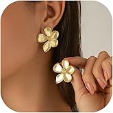 Flower Earrings for Women Golden White Floral Design Lightweight Elegant Dainty Jewelry Gift