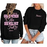 QIXYN Christian Sweatshirts for Women Bible Verse Graphic Religious Shirts God is Within Her Long Sleeve Pullover Tops