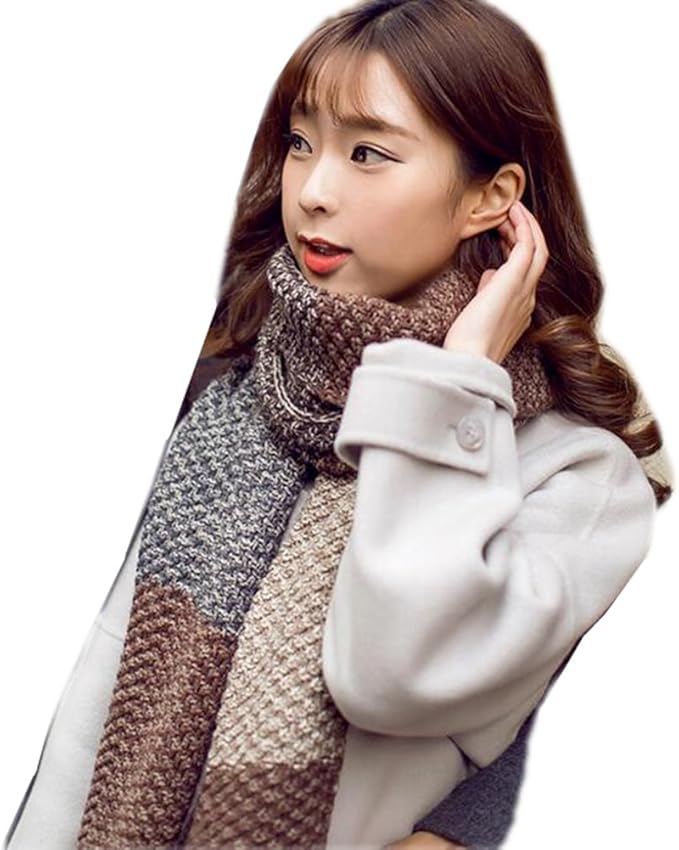 Amazon マフラー ニット メンズ レディース おしゃれ かっこいい 暖かい ふわふわ もこもこ 厚手 ニットマフラー ストール 大判 カップル ペアルック 暖かい編み込みマフラー 男女 兼用 冬 メンズマフラー 配色 クリスマス プレゼント 新婚お祝い ベージュ グレー