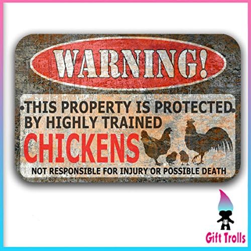 Chicken Sign Size: 8" x 12" inches - Funny Metal Signs - Chicken warning Sign - Funny Chickens sign - Protected by - Chickens - Homestead Sign - Chicken Lady gift