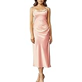 SESSRYMNIR Women's Elegant Satin Cowl Neck Spaghetti Tie Strap Midi Dress Summer Wedding Guest Cocktail Party Dress with Slit