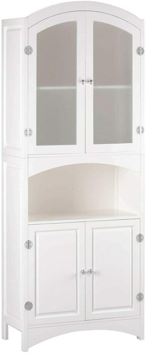 Wood White Glass Door Bathroom Linen Storage Cabinet Amazon Ca Home