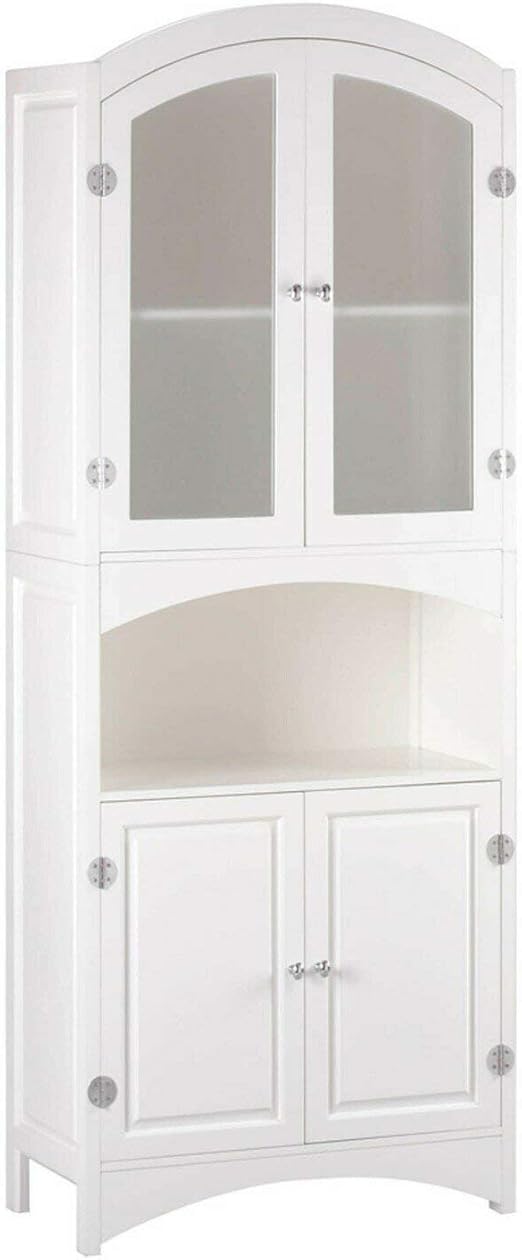 Wood White Glass Door Bathroom Linen Storage Cabinet Amazon Ca Home Kitchen