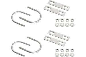 Aoje-Link Round U-Bolts 1.65"(42mm) Inner Width M6 Thread 304 Stainless Steel Silver with Plates Nuts Flat Washers for Car/RV/Trailer Bumper, 4Pcs