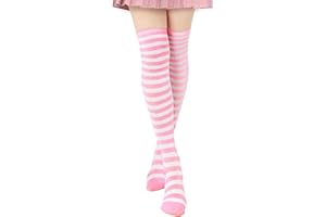 DAZCOS Striped Thigh High Socks Elastic Over The Knee Knit Stockings for Halloween Christmas Daily and Cosplay