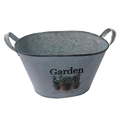 Ashley Zc Metal Planters Iron Flower Pot Oval Garden Container Box Succulent Bucket Basket With Handles Beverage Tub Can For Parties Indoor Or