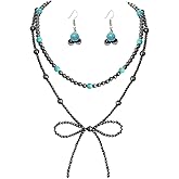 Habfmo Western Jewelry Navajo Pearl Necklace for Women Country Concert Bow Jewelry Beaded Necklace Earring Set
