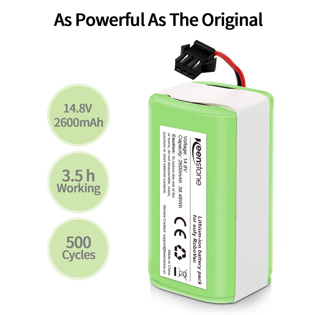 Keenstone 14.8v 2600mAh Li-ion Rechargeable Replacement Battery for Eufy Compatible with RoboVac 11, RoboVac 11S, RoboVac 11S MAX, RoboVac 15T, RoboVac 30, RoboVac 15C, RoboVac 12, RoboVac 35C