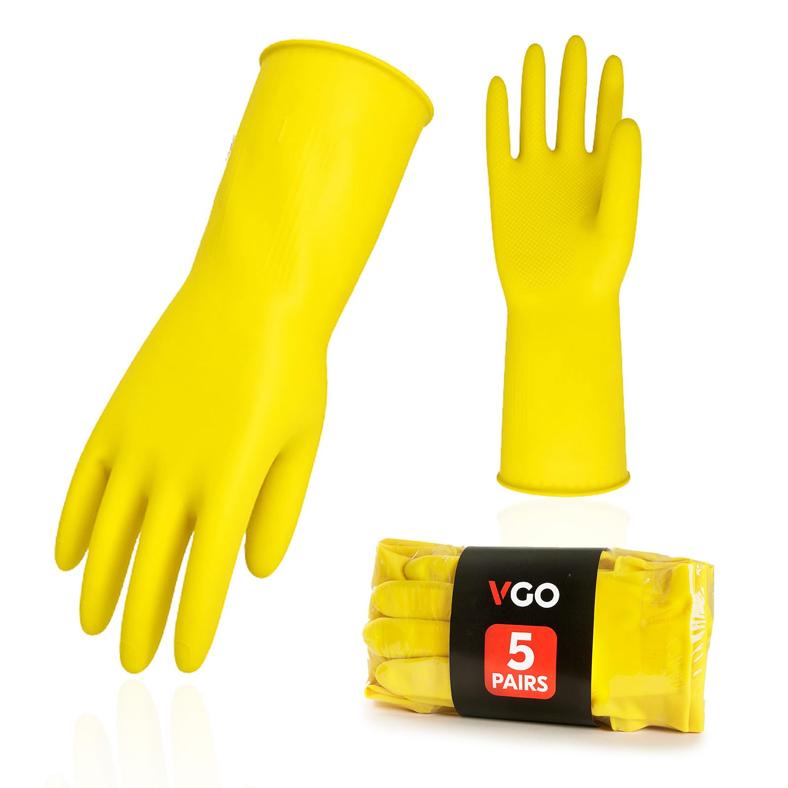 Vgo... 5Pairs Reusable Household Cleaning Gloves,Rubber Dishwashing gloves,Extra Thickness,Long Sleeves,Kitchen Cleaning/Working/Painting/Gardening/Pet Care(HH4601, Yellow, XL, 5Pairs)