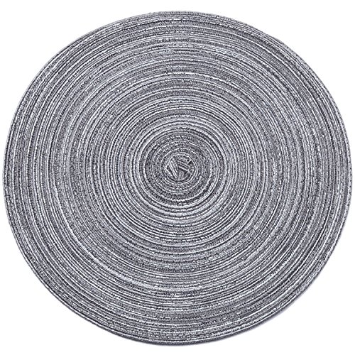 Round Braided/Woven Placemats, Indoor/Outdoor Placemat/Charger, Kitchen Mat for Dinning Table Washable Set of 6 Dark Grey - Thumbnail 3