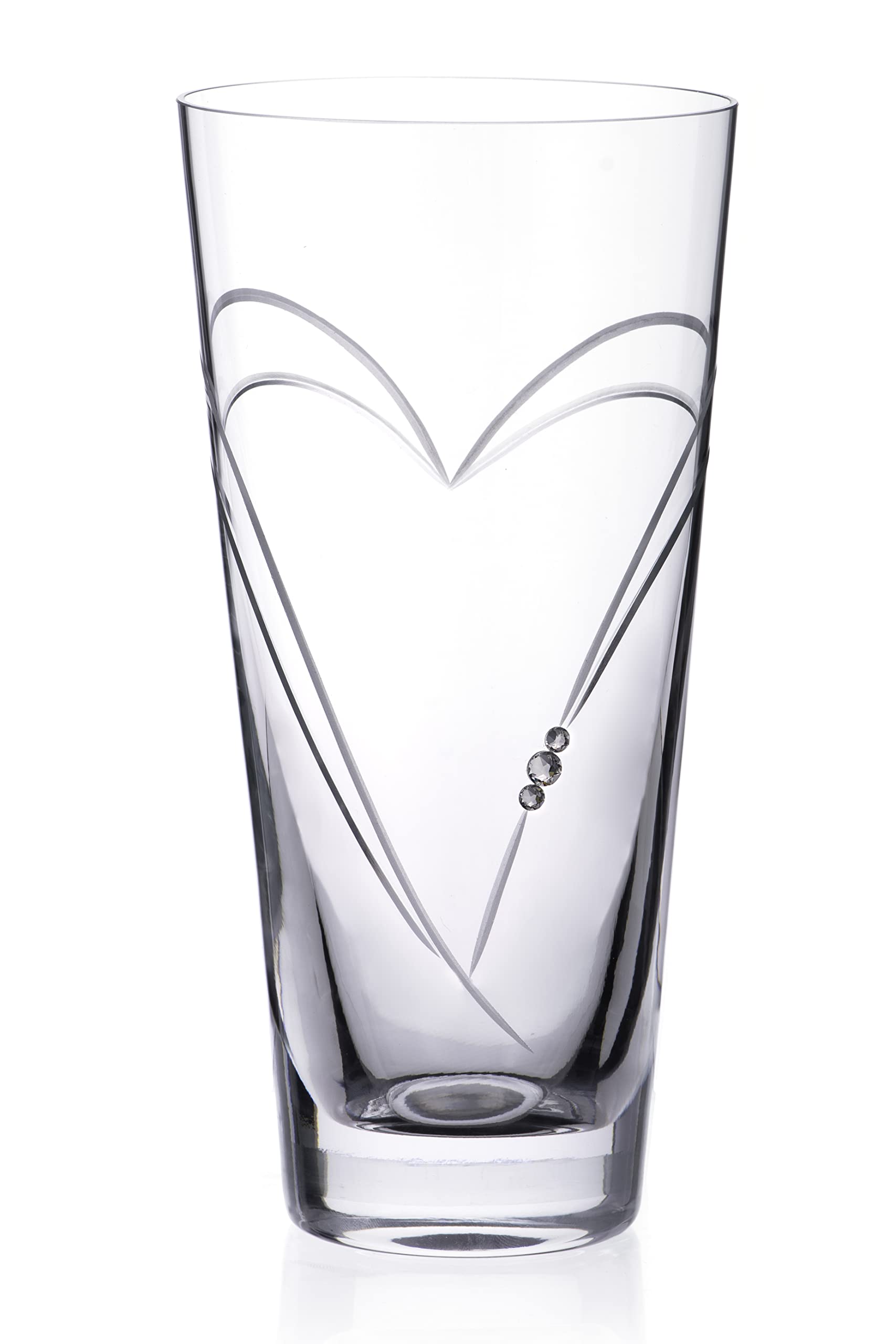 DIAMANTE Heart in Heart hand cut crystal glass vase with sparkling crystals - 20cm