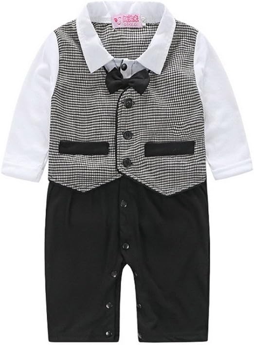 Newborn Infant Toddler Baby Boys Gentleman Tuxedo Suit Clothing Suit Waistcoat with Tie Wedding