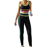 popvil Womens Workout Sets Cross Back Sports Bra High Waist Leggings Colorblock Pilates Outfits For Women