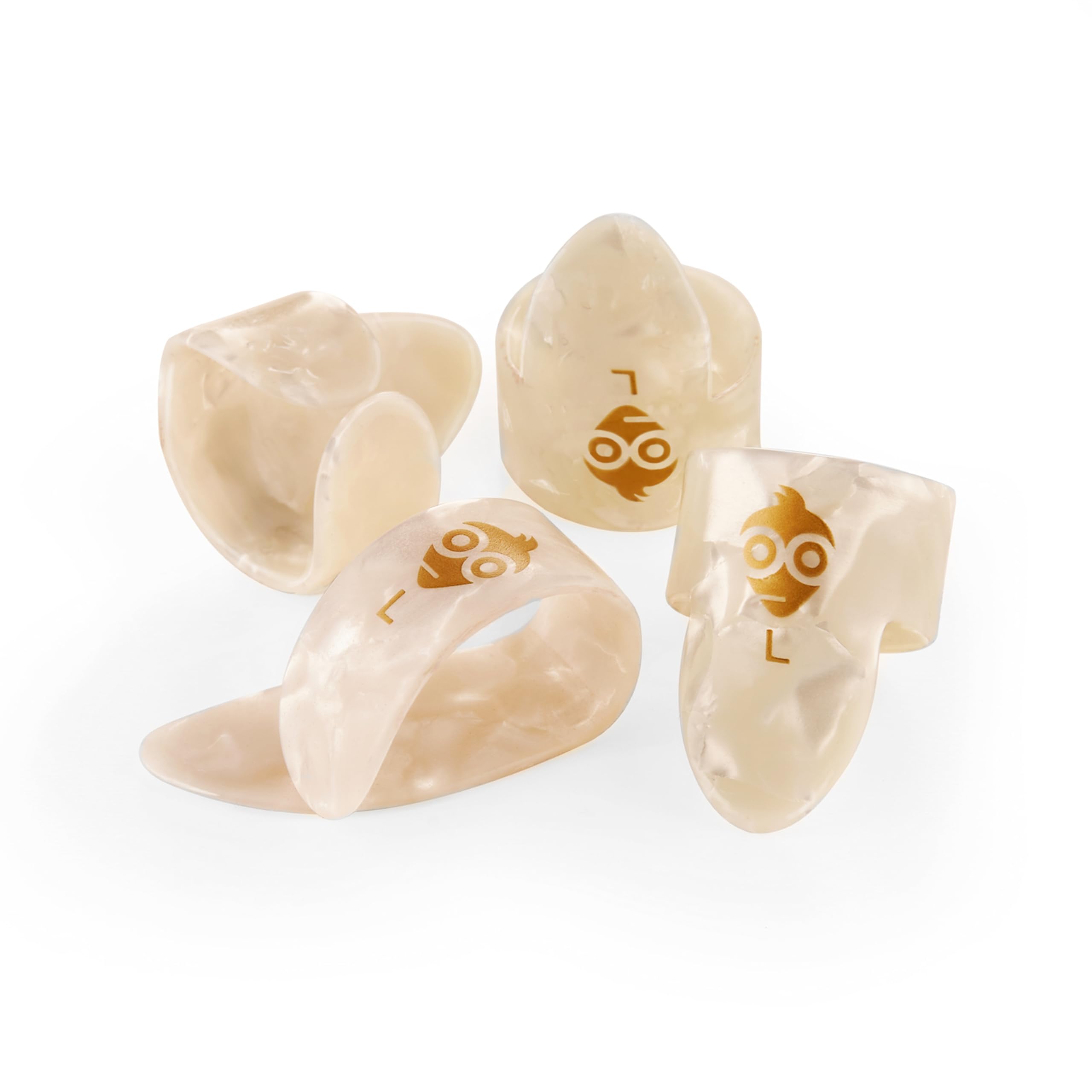 Geek Finger & Thumb Pick Set - 4 x Celluloid Picks | Small Size | White Pearl Colour | Includes Draw-String Bag