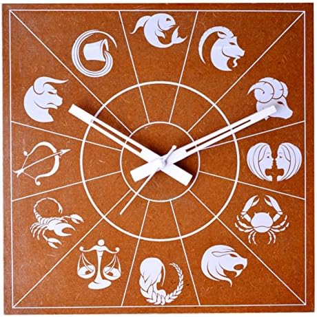 Cartoonpur 10.5 inches Wooden Wall Clock Retro Vintange 3D Handmade Decorative Living Room Analog Wall Clock-Square Zodiac Signs