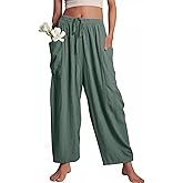 COZYPOIN Girl’s Wide Leg Pants Elastic Waist Loose Fit Flowy Casual Beach Palazzo Harem Trousers with Pockets 5-14 Y