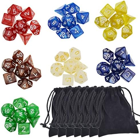 NATUREBELLE 7 x 7(49 Pieces) Polyhedral Dice for Dungeons and Dragons DND RPG MTG D20 D12 D10 D8 D6 D4 Table Games with Drawstring Pouches