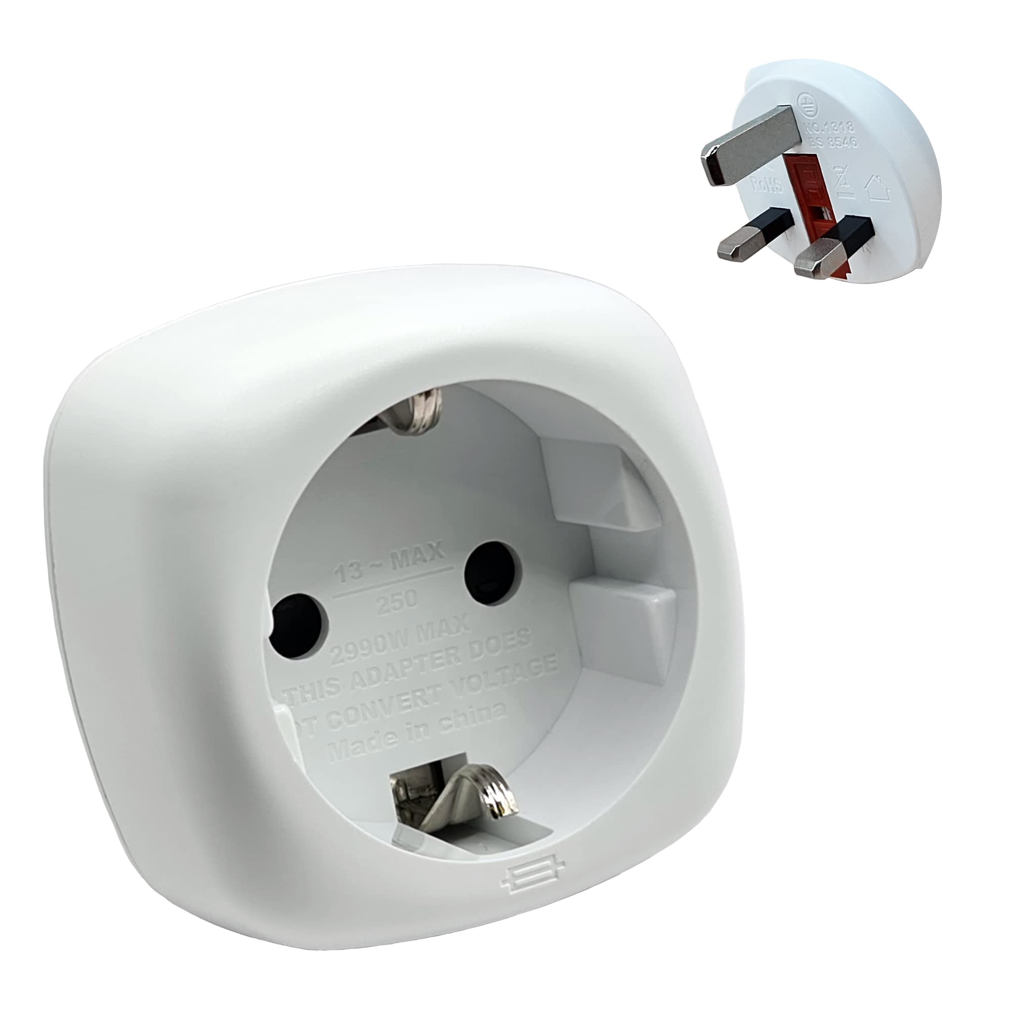 Pipestation European to UK Plug Adaptor - Compact & Lightweight EU to UK Plug Adapter - Type C, E and F (Round Pin) Power Cables EU Plug Adapter to UK - Europe to UK Plug Adaptor Type G