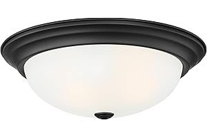 DESIGNERS FOUNTAIN Reedley 2-Lights Flush Mount Ceiling Light, 11 Inch Lighting Fixture for Kitchen, Bedroom, Bathroom, and Hallway, Matte Black with Etched Glass, 1257S-MB-W