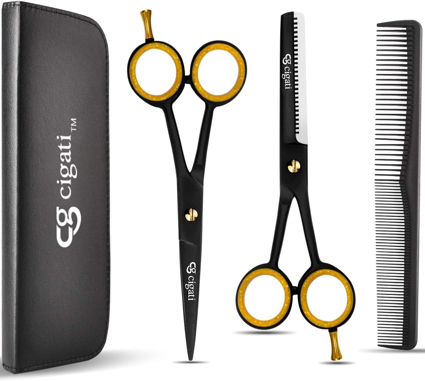 Cigati Hairdressing Scissors with Comb and Thinning | 6.5 Inch Hair Scissors Stainless Steel Razor Edge Blades | Professional Barber Salons Hair Cutting Shears for Men, Women & Children
